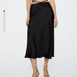 Mango satin wrap midi skirt